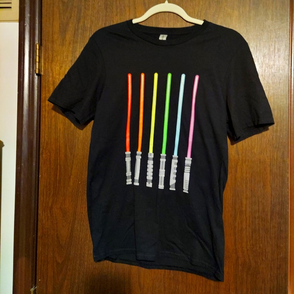 Limited Lightsaber Rainbow Black T-Shirt SMALL Cotton Tee